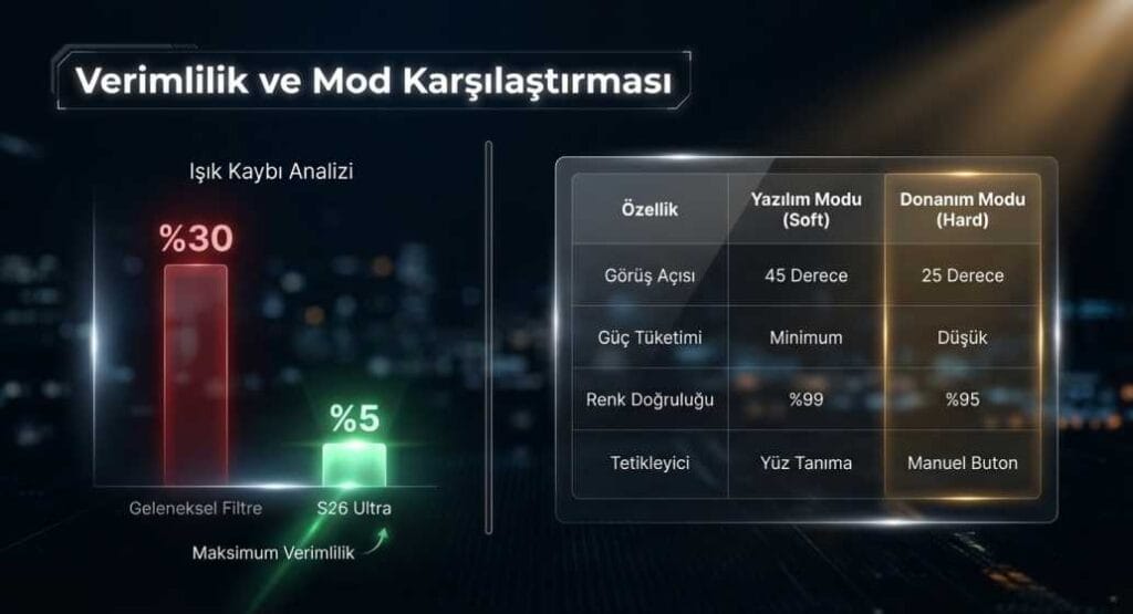 Samsung Galaxy S26 Verimlilik ve Mod Karşılaştırma Grafiği