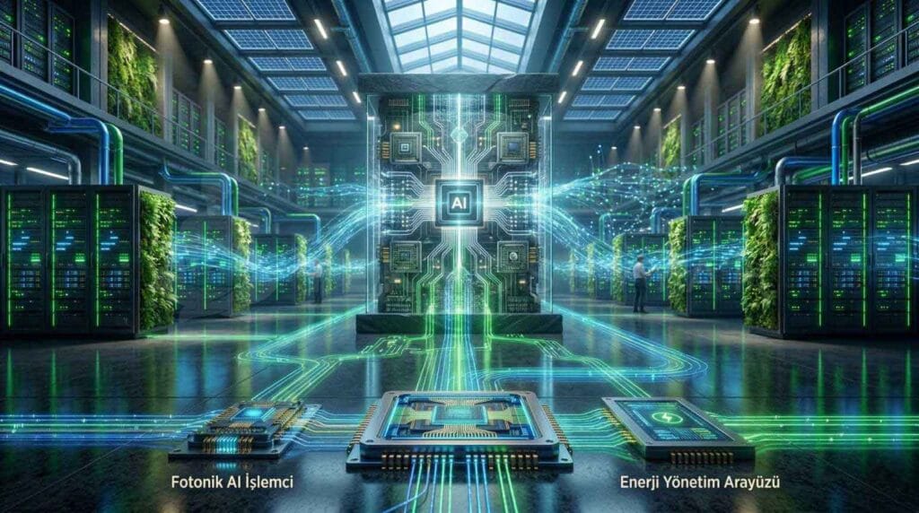 Yapay zekanın evrimi green ai sürecini temsil eden modern kuantum laboratuvarı konsepti.