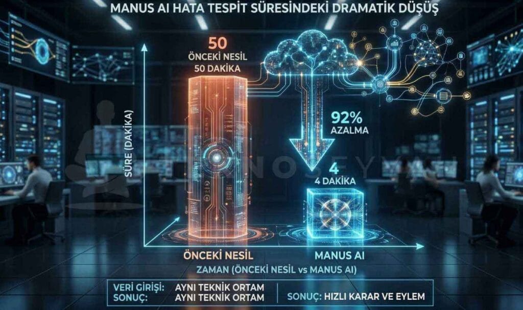 Yapay zeka sistemlerinde Manus AI hata tespit süresi düşüş grafiği