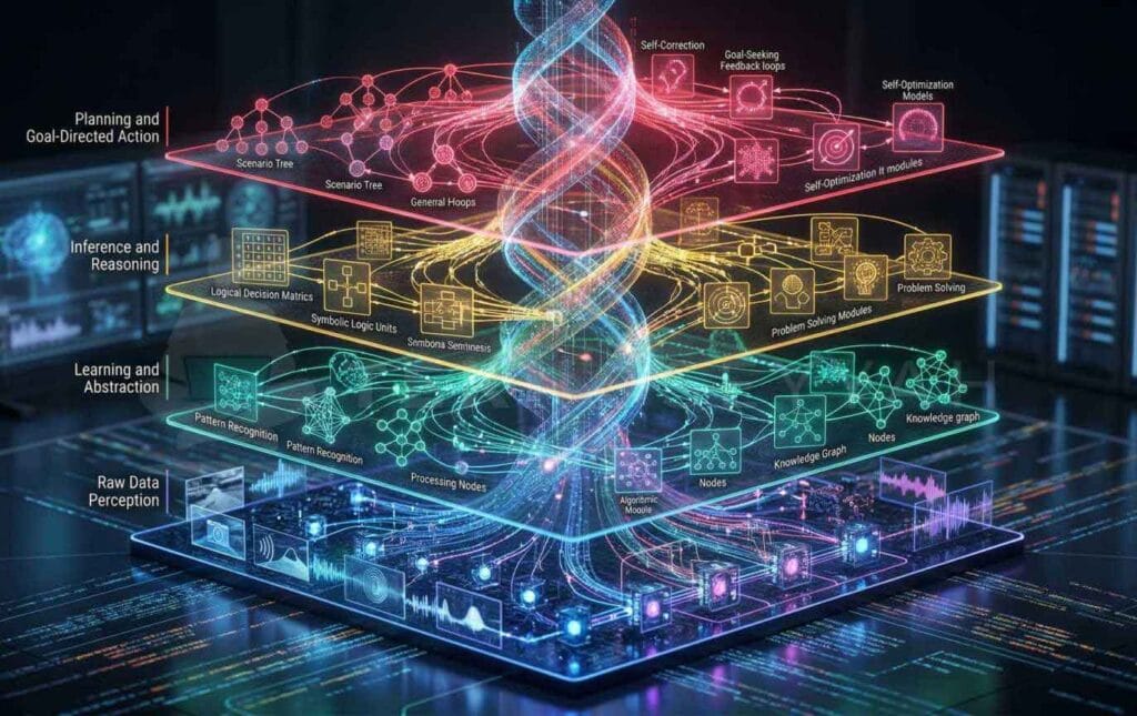 Yapay zekanın evrimi ve AGI hedefi doğrultusunda geliştirilen çok katmanlı akıl yürütme ağları.