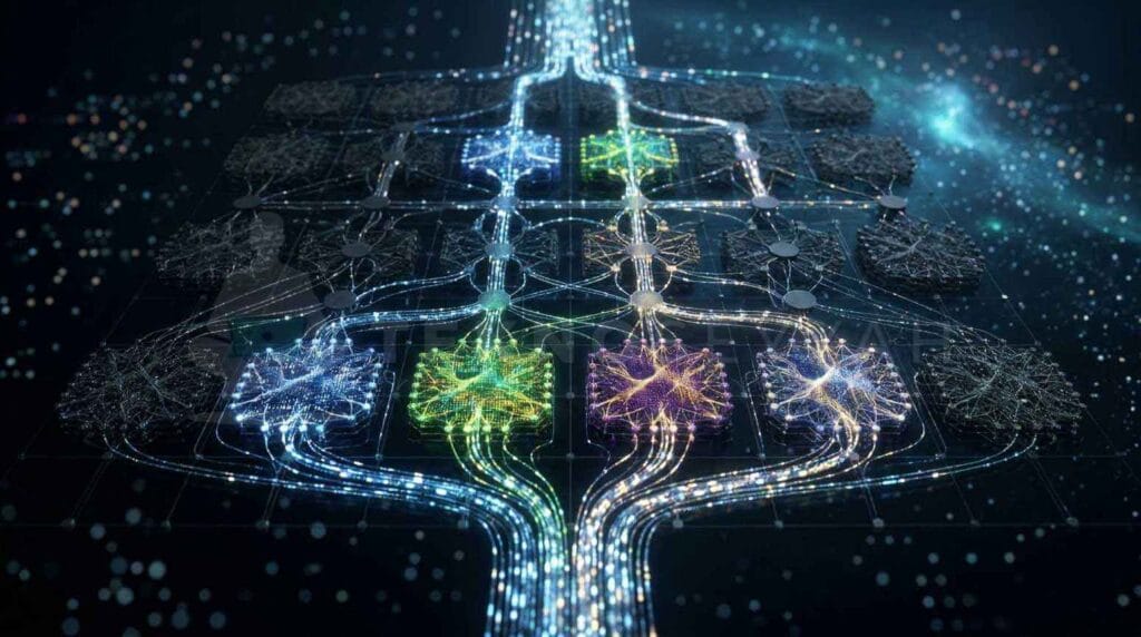 Yapay zekanın evrimi sürecinde verimlilik sağlayan MoE mimarisi veri akışı.