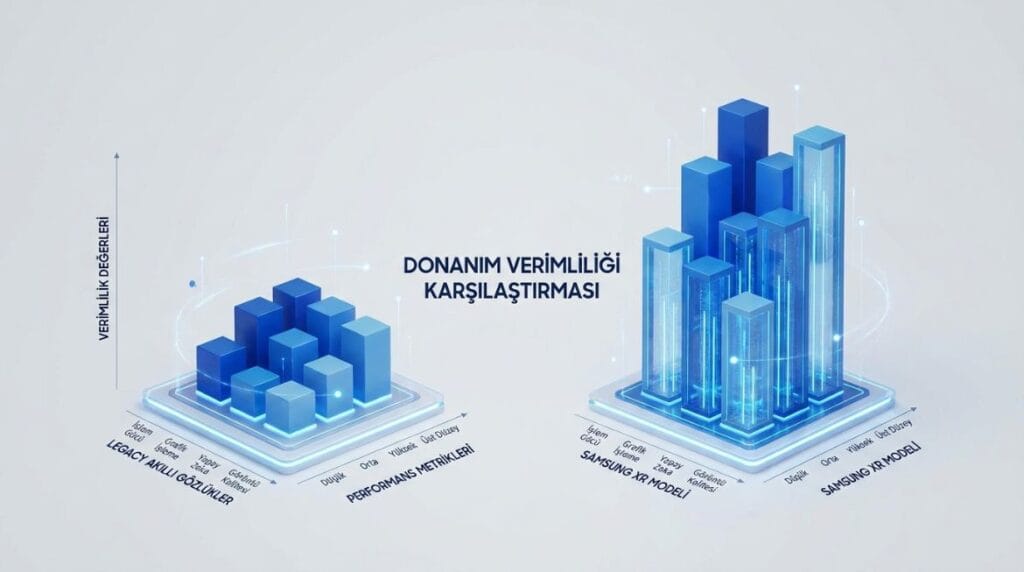 Samsung XR akıllı gözlük vs legacy akıllı gözlükler donanım verimliliği karşılaştırma grafiği