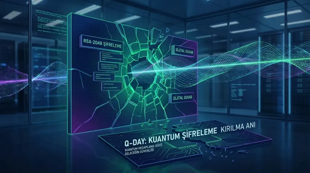 Q-Day ve kuantum işlemci çekirdeği illüstrasyonu